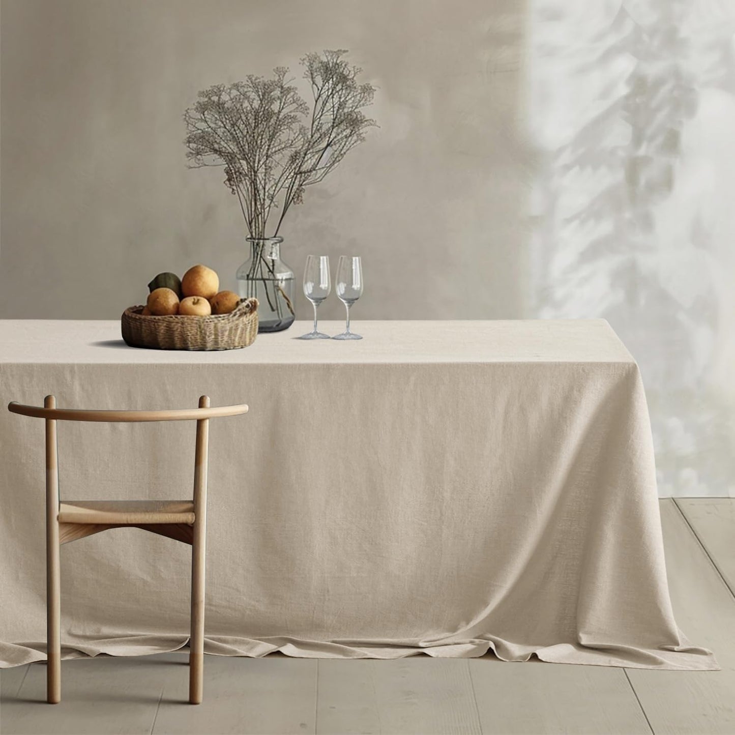 Natural Linen Cotton Blend Tablecloth Rectangle, Luxury Waterproof Stain Resistant Durable Farmhouse Oblong Table Cloth for Dining Party Christmas Weddings Birthday, 52 X 84 Inch, Ivory Cream