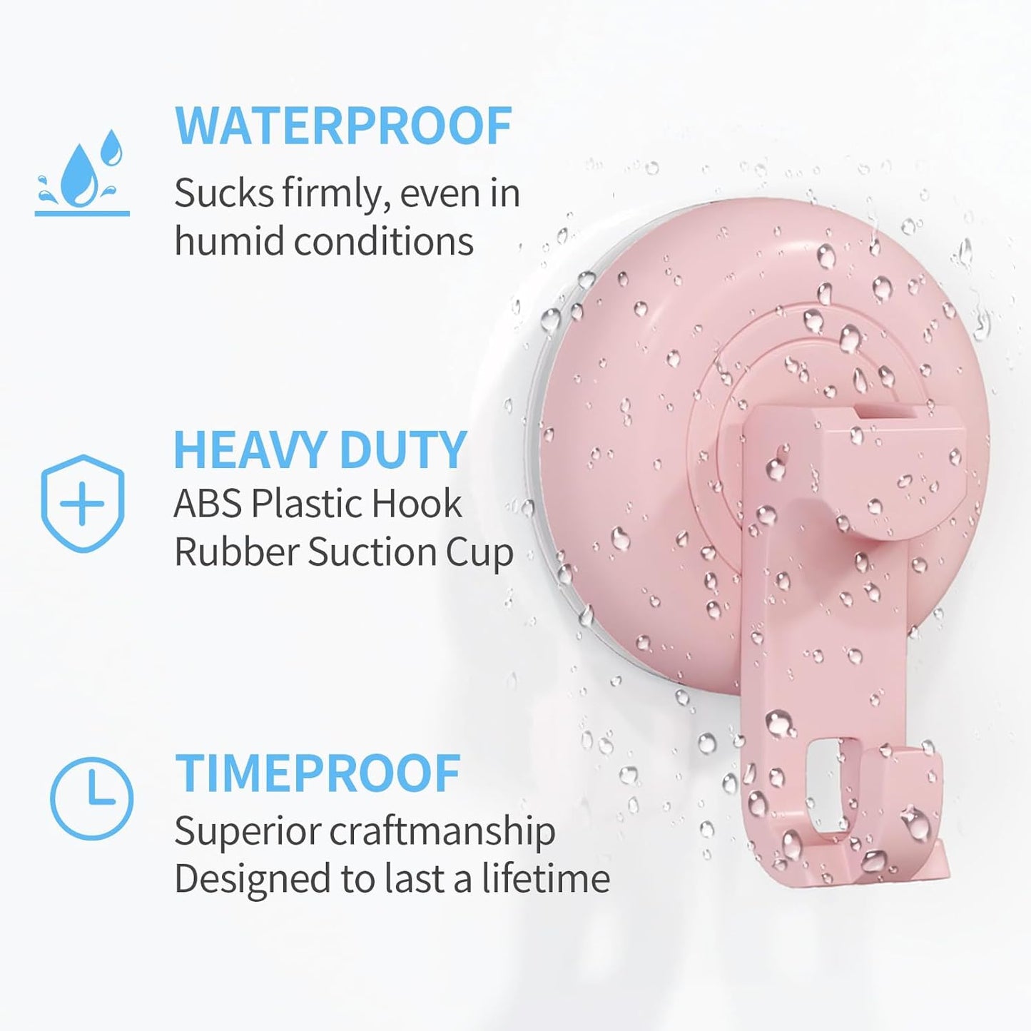 Suction Cup Hooks for Shower, Powerful Vacuum Suction Cup Hook for Towel, Robe, Loofah, No Hole Punched, Reusable Bathroom Towel Hooks, Pink, 4 Pack