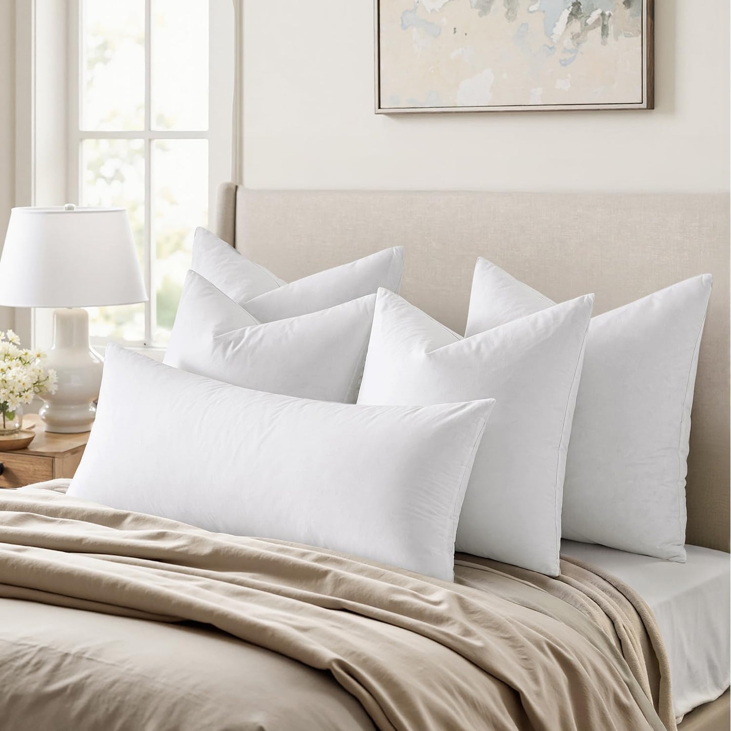 Feather Pillow Insert 14X36, Decorative down Feather Decorative Fluffy Throw Pillow Cotton Fabric for Living Room Sofa Bed