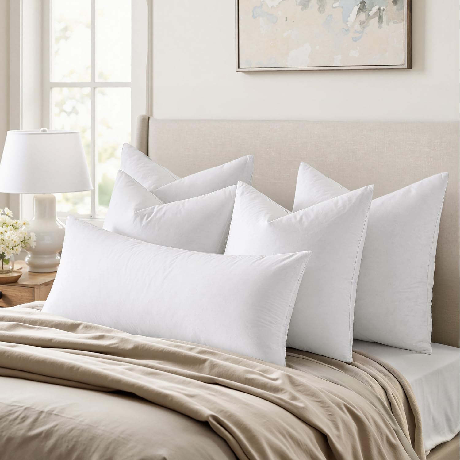 Feather Pillow Insert 14X36, Decorative down Feather Decorative Fluffy Throw Pillow Cotton Fabric for Living Room Sofa Bed