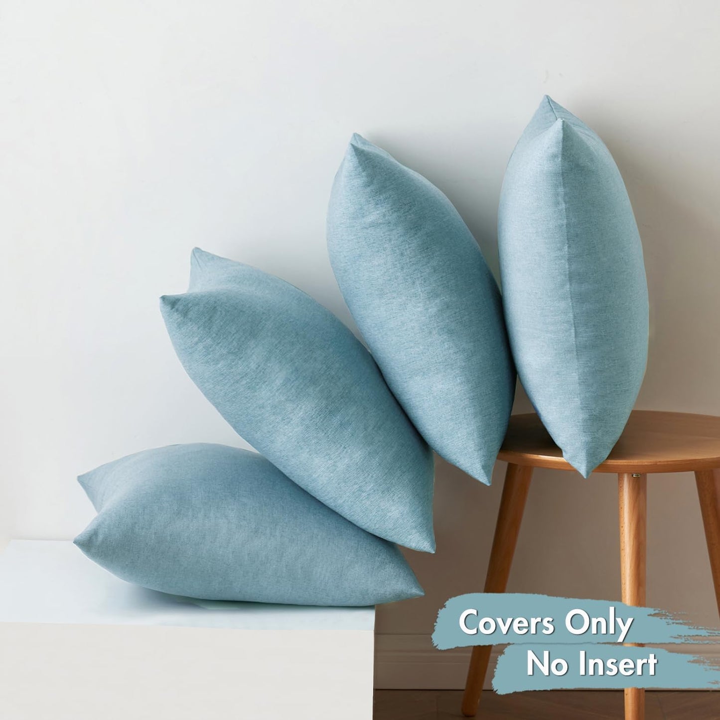 Pack of 4 Decorative Outdoor Throw Pillow Covers Linen Waterproof Pillow Covers Farmhouse Cushion Cases for Patio Garden Tent Balcony Couch Sofa 18X18 Inch Blue Gray