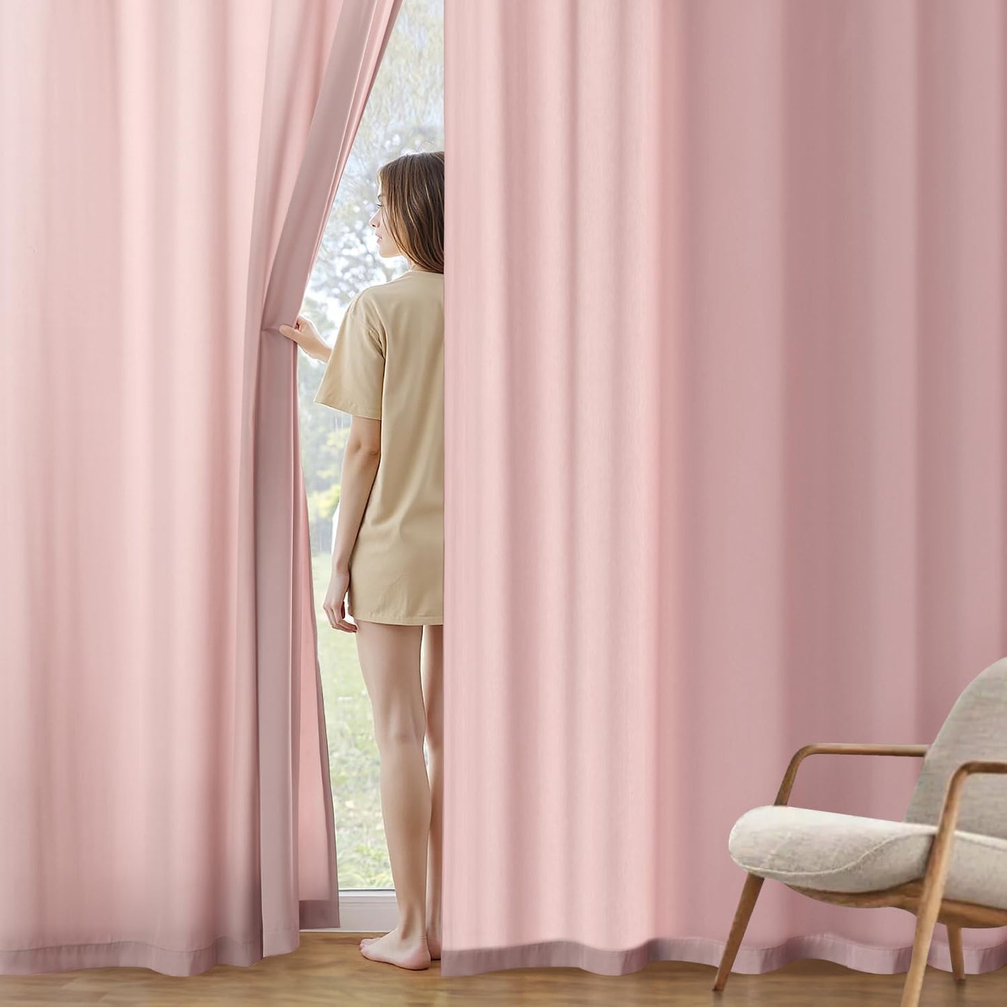 Baby Pink Privacy Sheer Curtains That Let Light in 84 Inches Long Non-See-Through Semi Sheer Curtain Light Filtering Window Curtains Drapes for Living Room Bedroom 2 Panels Set