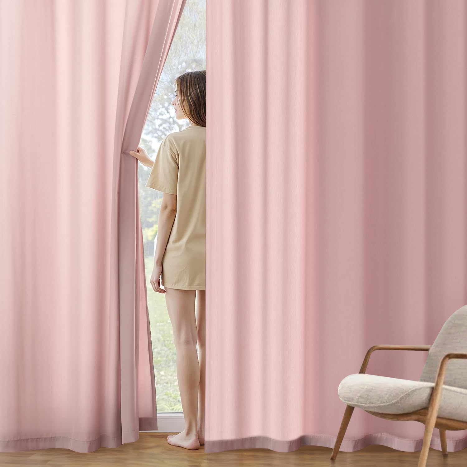 Baby Pink Privacy Sheer Curtains That Let Light in 84 Inches Long Non-See-Through Semi Sheer Curtain Light Filtering Window Curtains Drapes for Living Room Bedroom 2 Panels Set