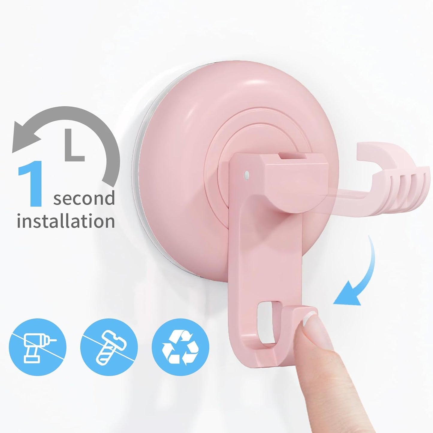 Suction Cup Hooks for Shower, Powerful Vacuum Suction Cup Hook for Towel, Robe, Loofah, No Hole Punched, Reusable Bathroom Towel Hooks, Pink, 4 Pack