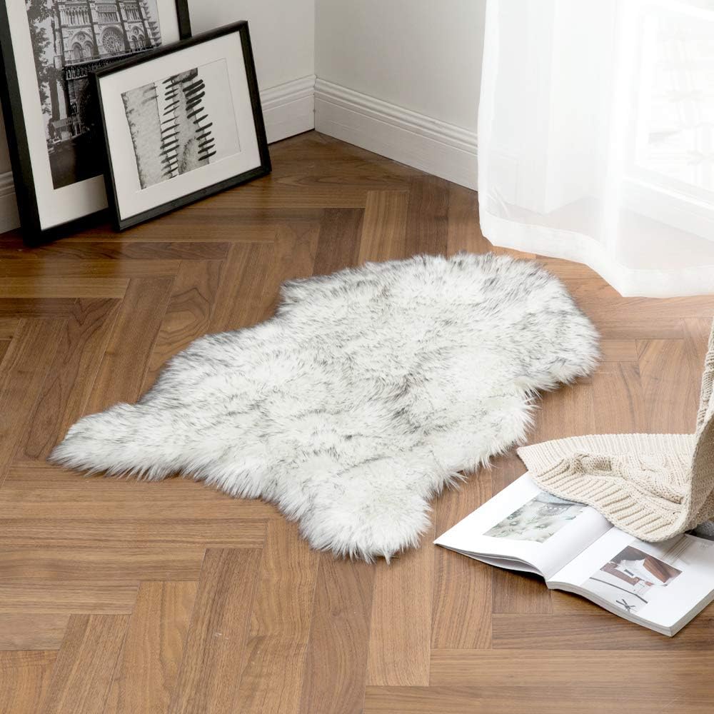 Fluffy Rug Soft Shaggy Faux Fur Area Rug Luxury Plush Sheepskin Carpet for Bedroom Living Room Sofa Chair 2 X 3 Feet, Gradient Grey