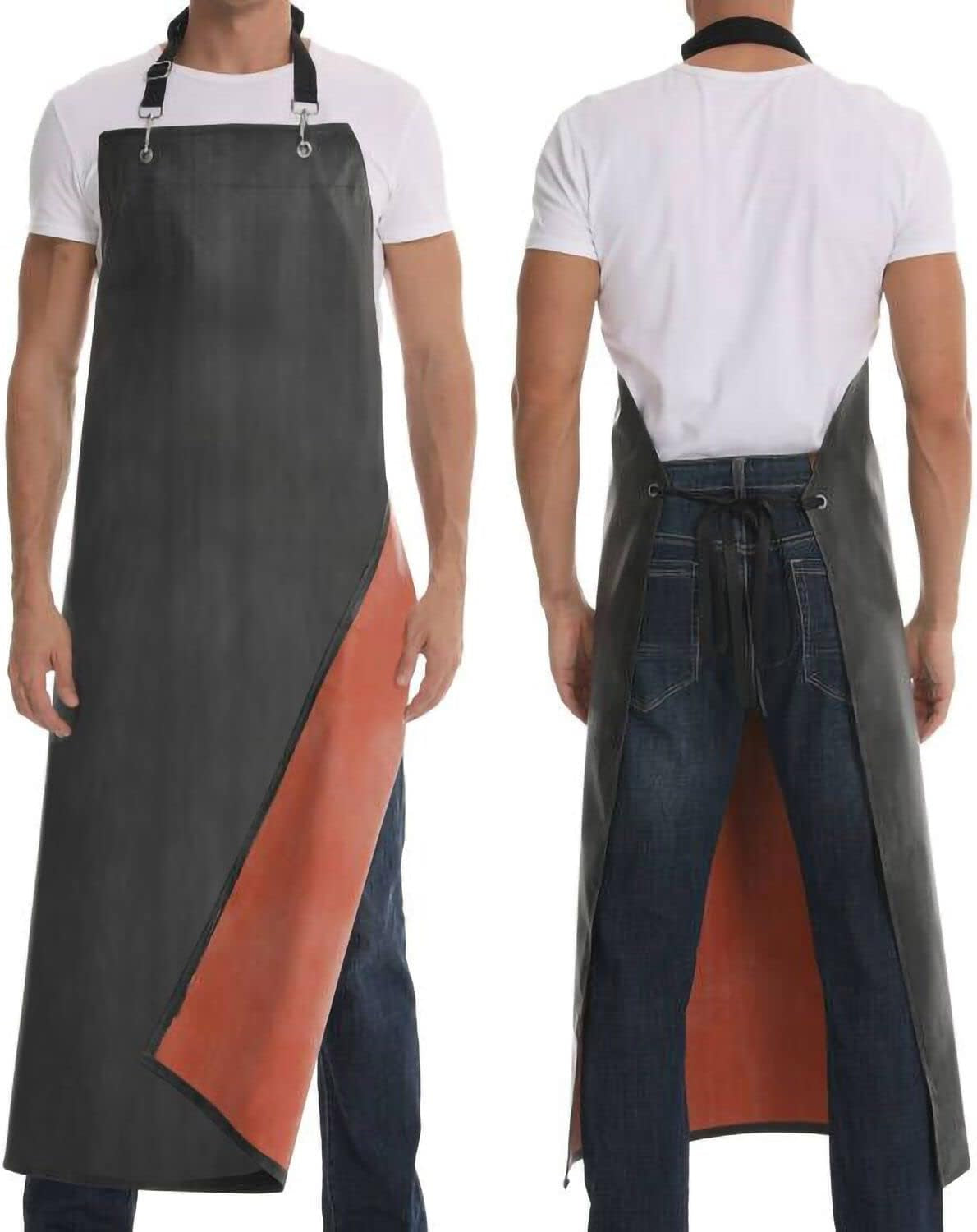 Thick Waterproof Rubber Black Vinyl Apron for Men 39" Heavy Duty Long Chemical Resistant Industrial Work Apron Adjustable Plastic Aprons for Dishwashing Butcher Dog Grooming Lab Work Cleaning Fish