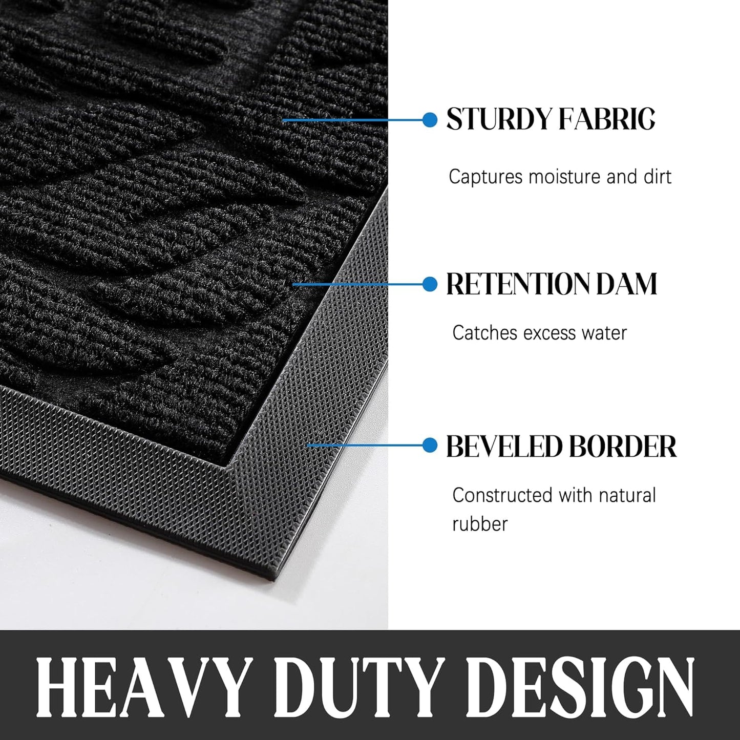Welcome Mat Outdoor, 29.5X17 Waterproof Door Mat outside Entrance, All-Weather Non Slip Front Door Mat, Low-Profile Entryway Mat Indoor, Porch and Patio, Black