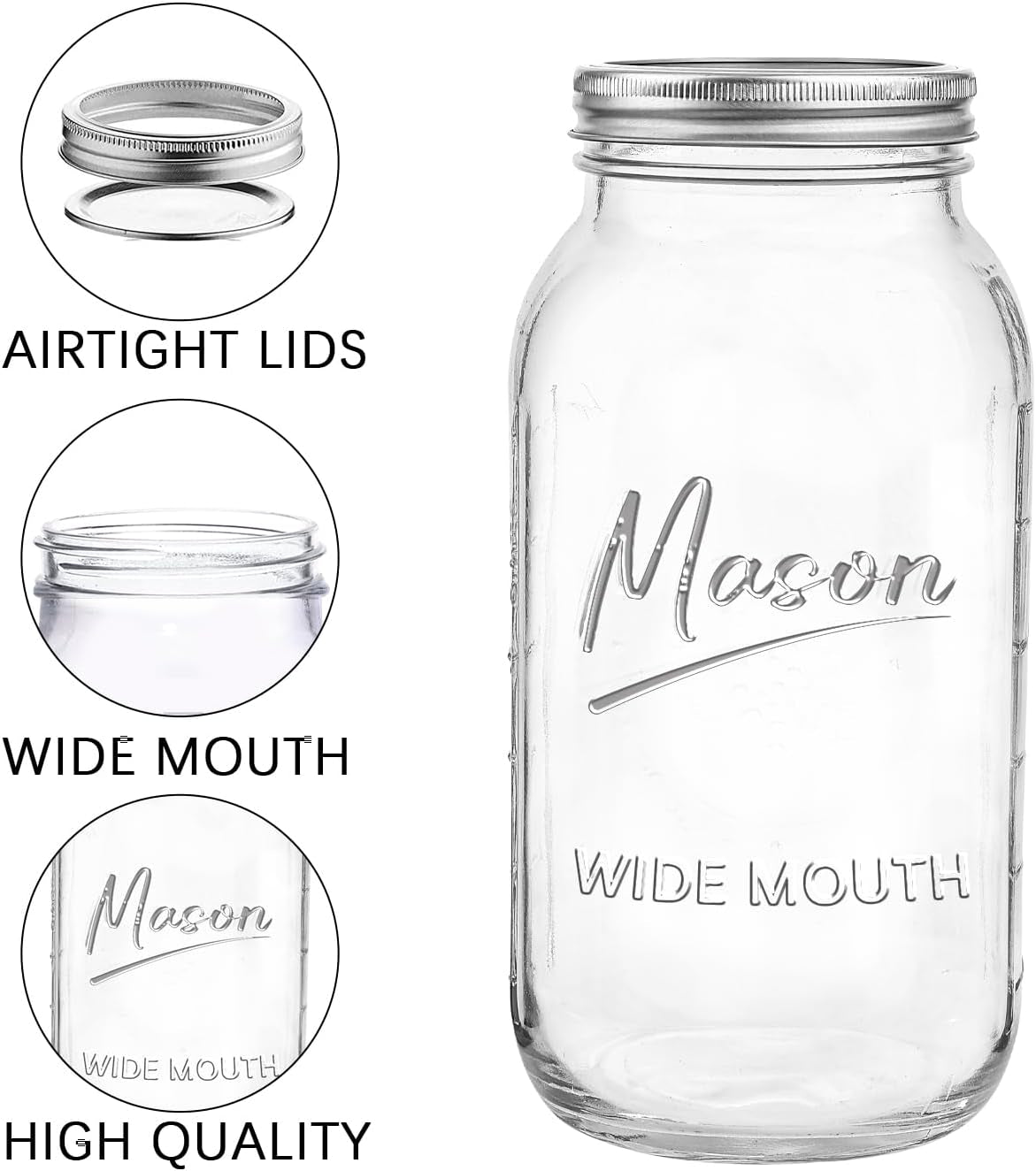 64 Oz Mason Jar Wide Mouth,3 Pack Large Half Gallon Mason Jars with Airtight Lid,Big Glass Jars for Canning,Pickling,Fermenting,Storing