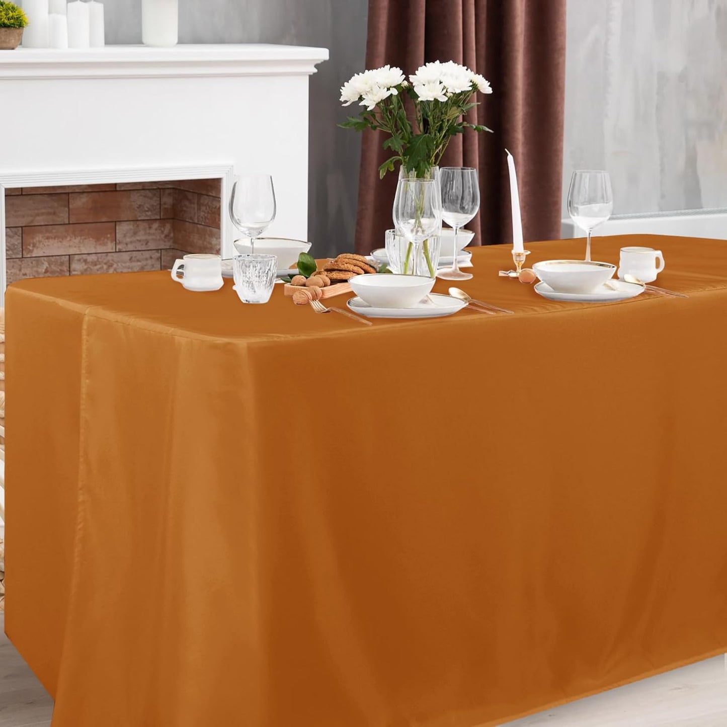 2 Pack Table Clothes for 6 FT Rectangle Tables - Water Resistant Washable Fabric Polyester Rectangle Table Cover Protector for Wedding, Banquet and Trade Shows, 72L X 30W Inches, Bronze