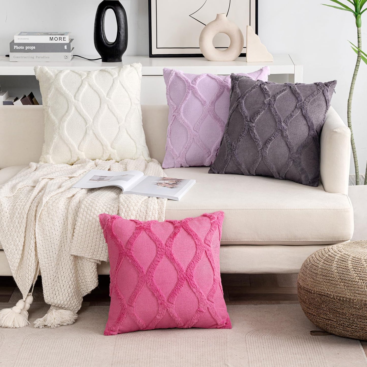 Decorative Throw Pillow Covers Blue Purple 18X18 Inch Set of 2, Soft Plush Faux Wool Couch Cushion Covers Farmhouse Throw Pillows for Couch Bed Sofa Living Room