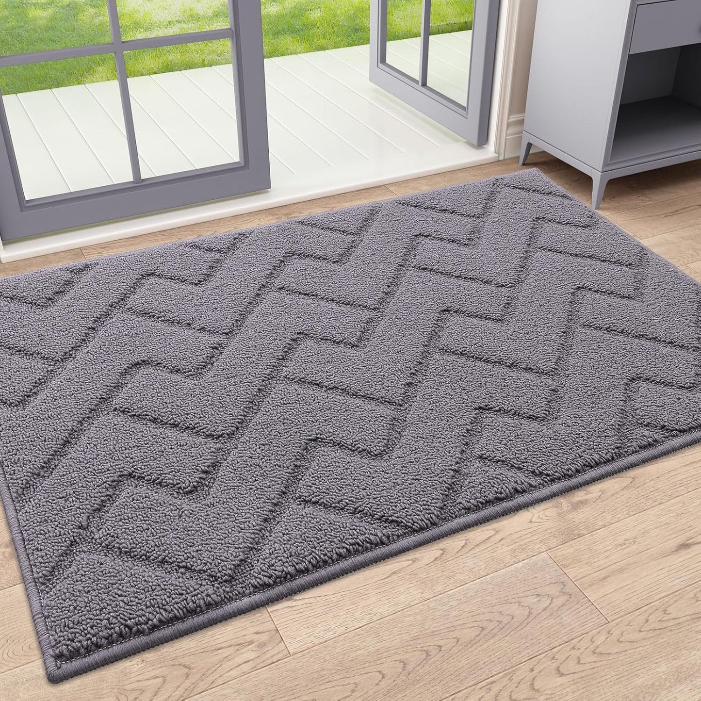 Indoor Door Mat, 32X20, Dirt Resistant and Absorbent, Sturdy Non-Slip Rubber Backing, Easy to Clean, Washable Low-Profile Doormat for Entryway, Grey