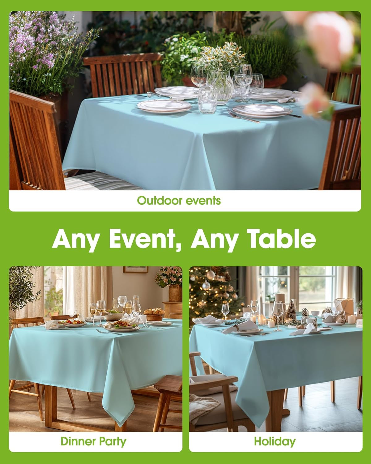 Rectangle Table Cloth 60" X 84" – Durable Polyester Tablecloth Offers Reusable & Washable Protection, Ideal for Outdoor Party, Picnic, Wedding, Banquet and Birthday, Baby Blue