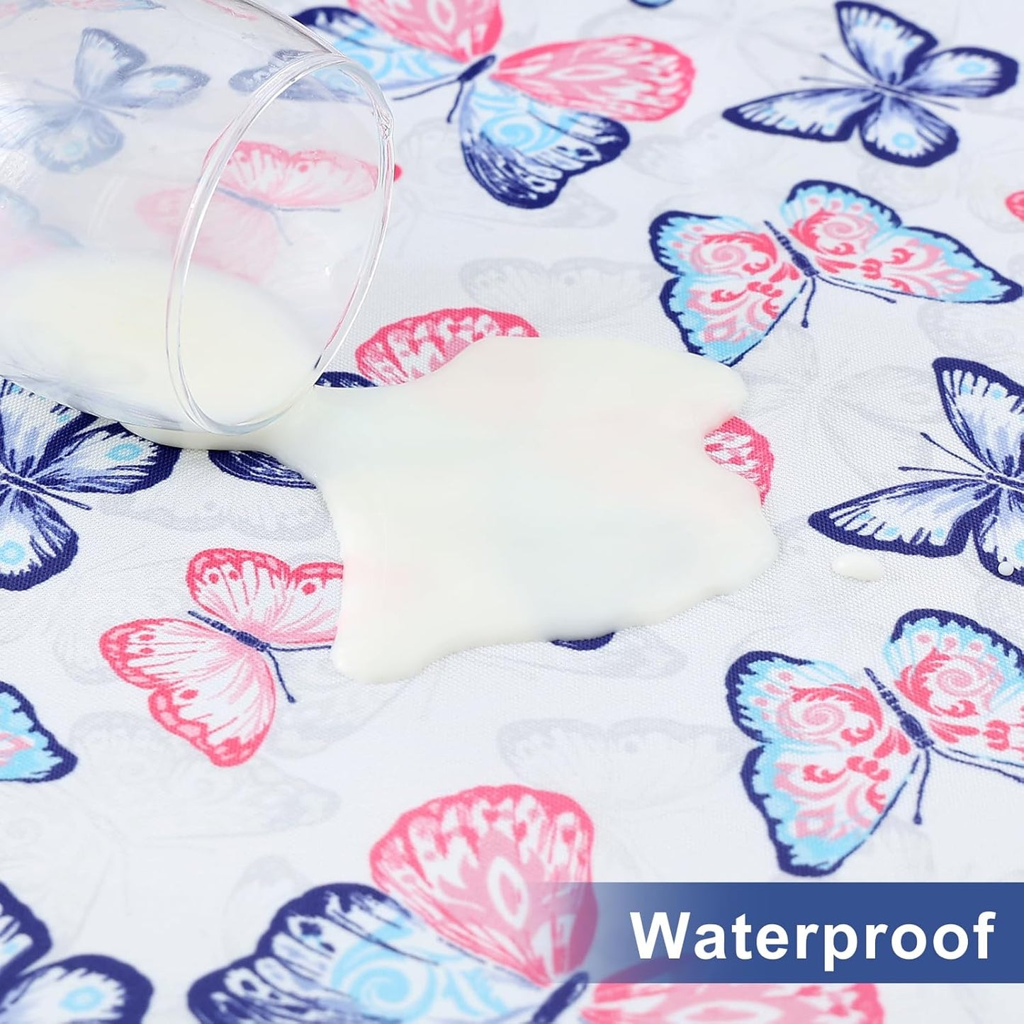 Rectangle Printed Fabric Tablecloth, Elastic Fitted Table Cloth for 6 Foot Table, Washable Polyester Table Cover for Outdoor, Picnic, Camping and Indoor, (Butterflies, 30" X 72")