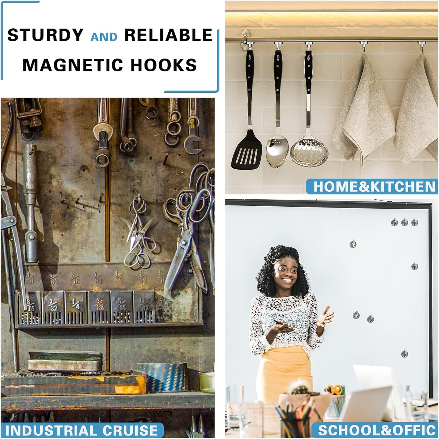 12Pack Fridge Magnets Refrigerator Magnets Magnetic Clips, 15Pack 25LBS Magnetic Hooks Heavy Duty Neodymium Magnet Hooks