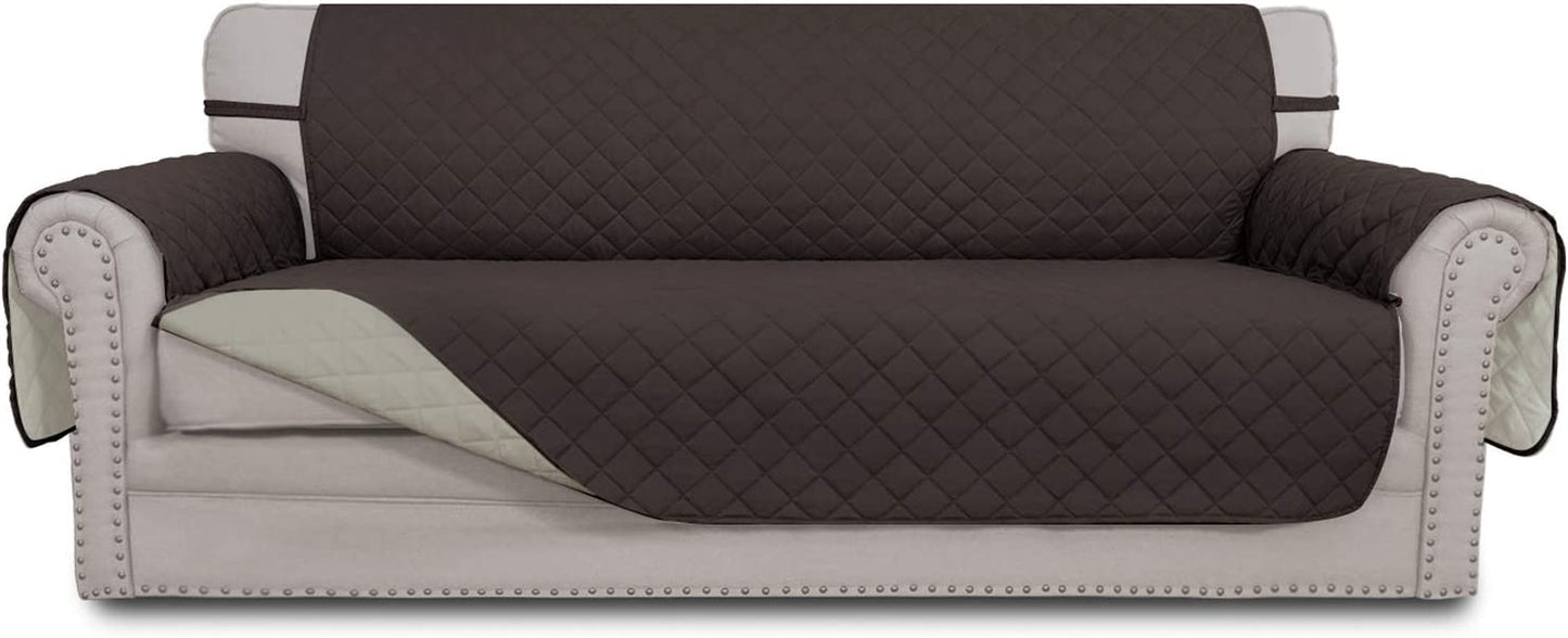 Reversible Couch Cover for 3 Cushion Couch Sofa Cover for Dogs Water Resistant Furniture Protector Cover with Foam Sticks Elastic Straps for Pet Cat (Sofa, Chocolate/Beige)