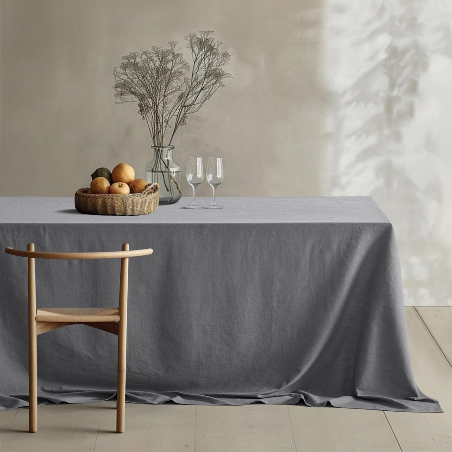 Linen Cotton Blend Tablecloth Rectangle, Luxury Waterproof Stain Resistant Durable Farmhouse Oblong Table Cloth for Dining Party Christmas Weddings Birthday, 52 X 84 Inch, Light Grey