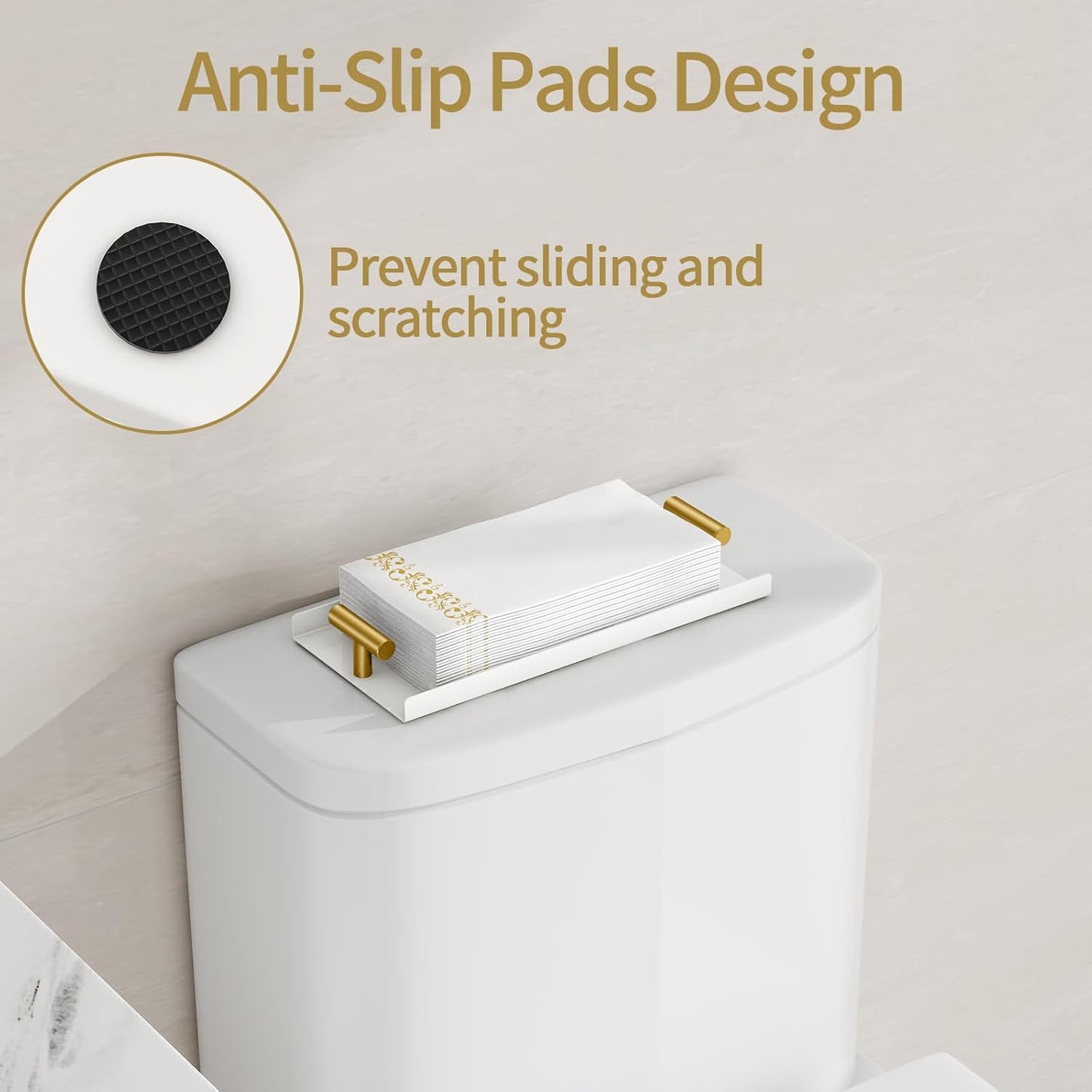 Napkin Holder for Bathroom, Guest Towel Holder Tray for Bathroom, White Guest Napkin Holders with Golden T-Handle, Disposable Hand Towel Tray for Guest Room, Table, Kitchen
