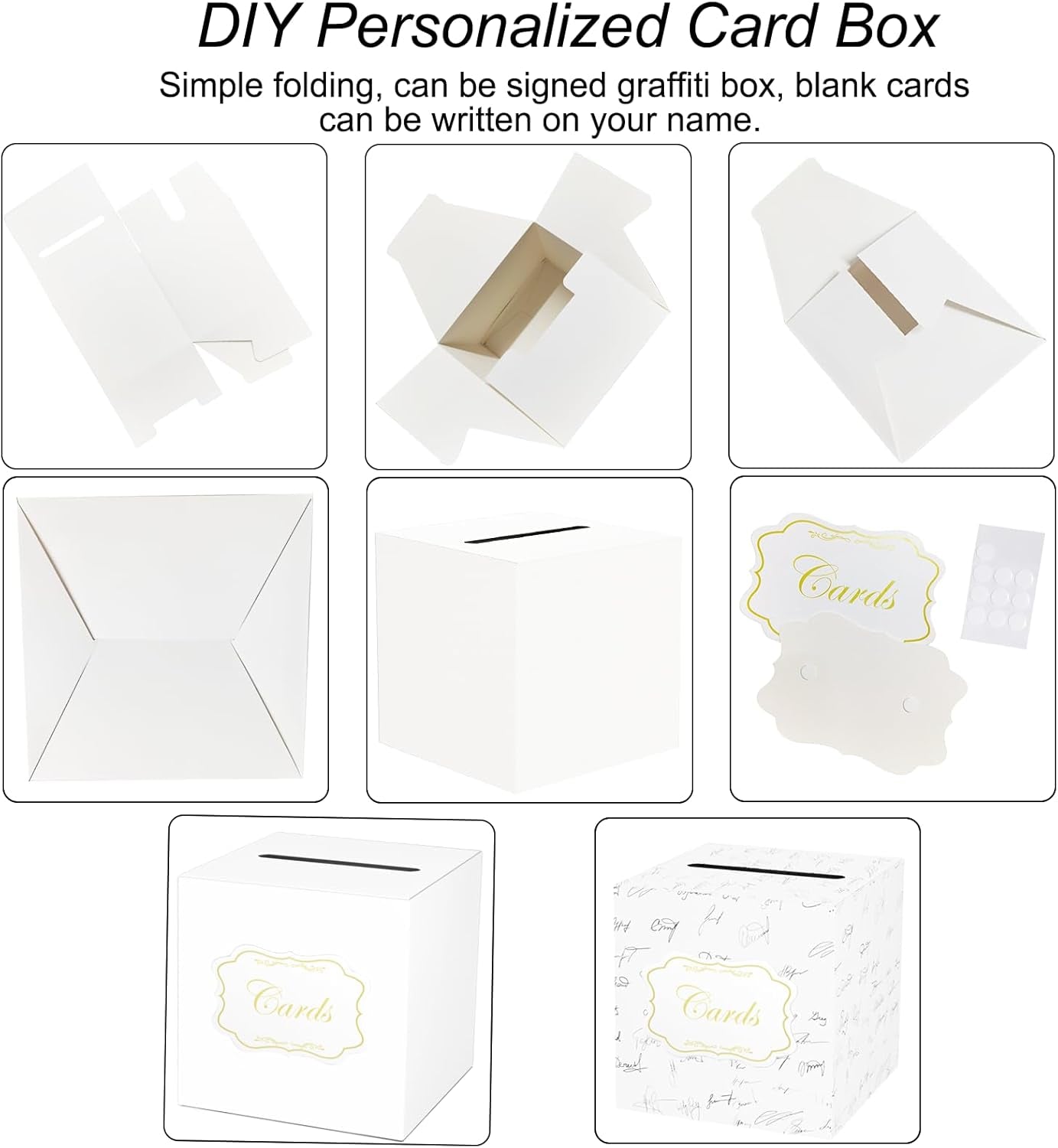 White Cards Box for Birthday, Wedding, Bridal or Baby Shower, Graduation, Anniversaries, Engagement Party Decorations Supplies Money and Cards Receiving Box