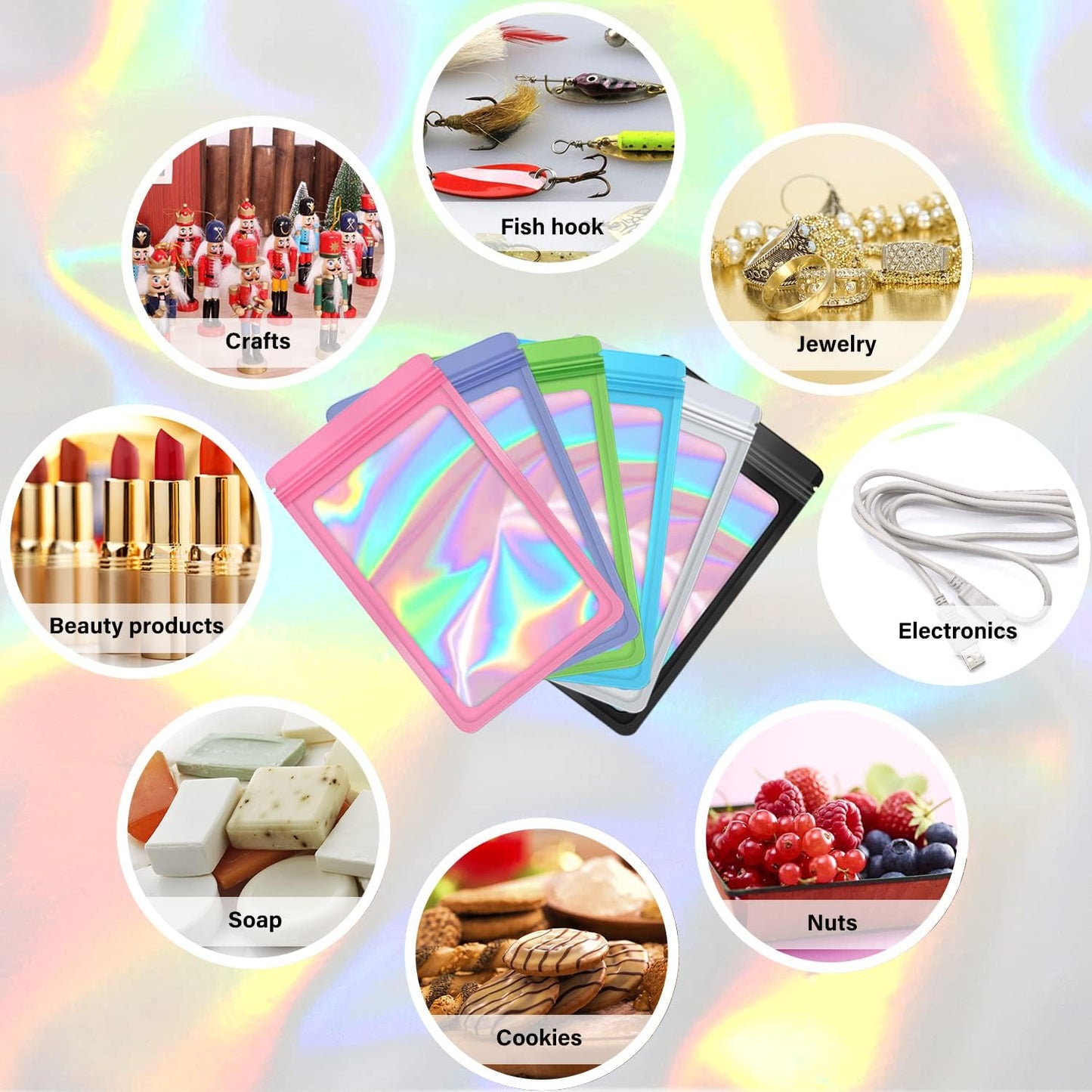 100-Pack 2×2 Inch Mylar Bags with Clear Window Holographic Resealable Sealable Packaging Zip Bag for Small Bussiness Jewelry Candy Sample Food Packing Supplies (Purple)