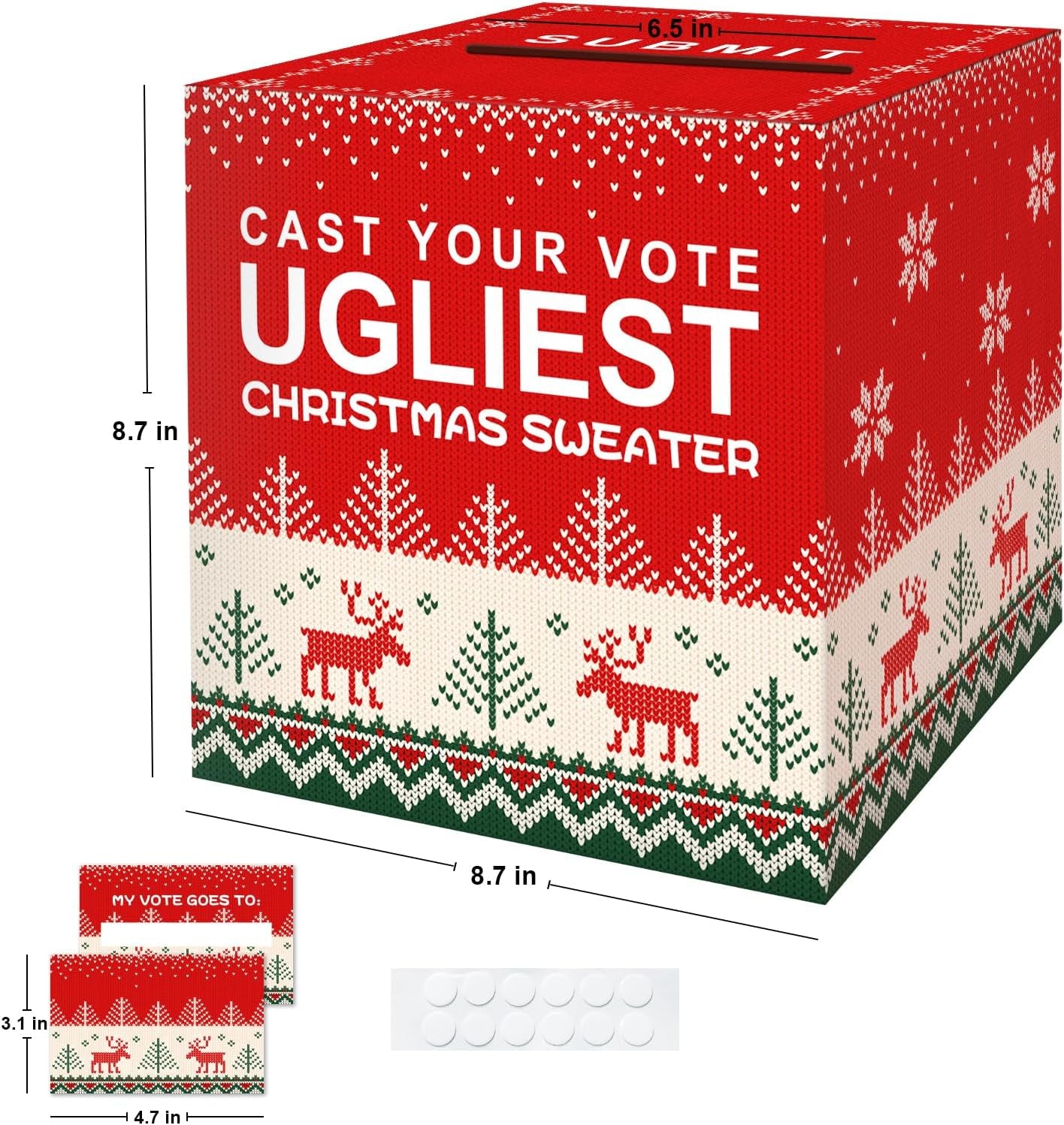 Ugly Sweater Contest Ballot Box, Voting Cards Box Set with 50 Voting Cards Sweater Contest Ballot Box for Christmas Games Party Decorations