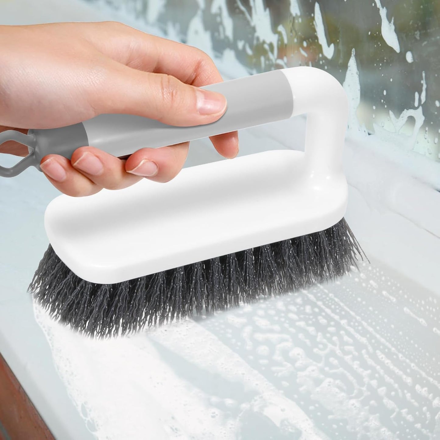 Scrub Brush, Small Cleaning Brushes with Handle, Comfort Grip Shower Scrubber for Cleaning Bathroom, Tub, Kitchen, Sink, Floor, Carpet, 2 Pack (Grey)