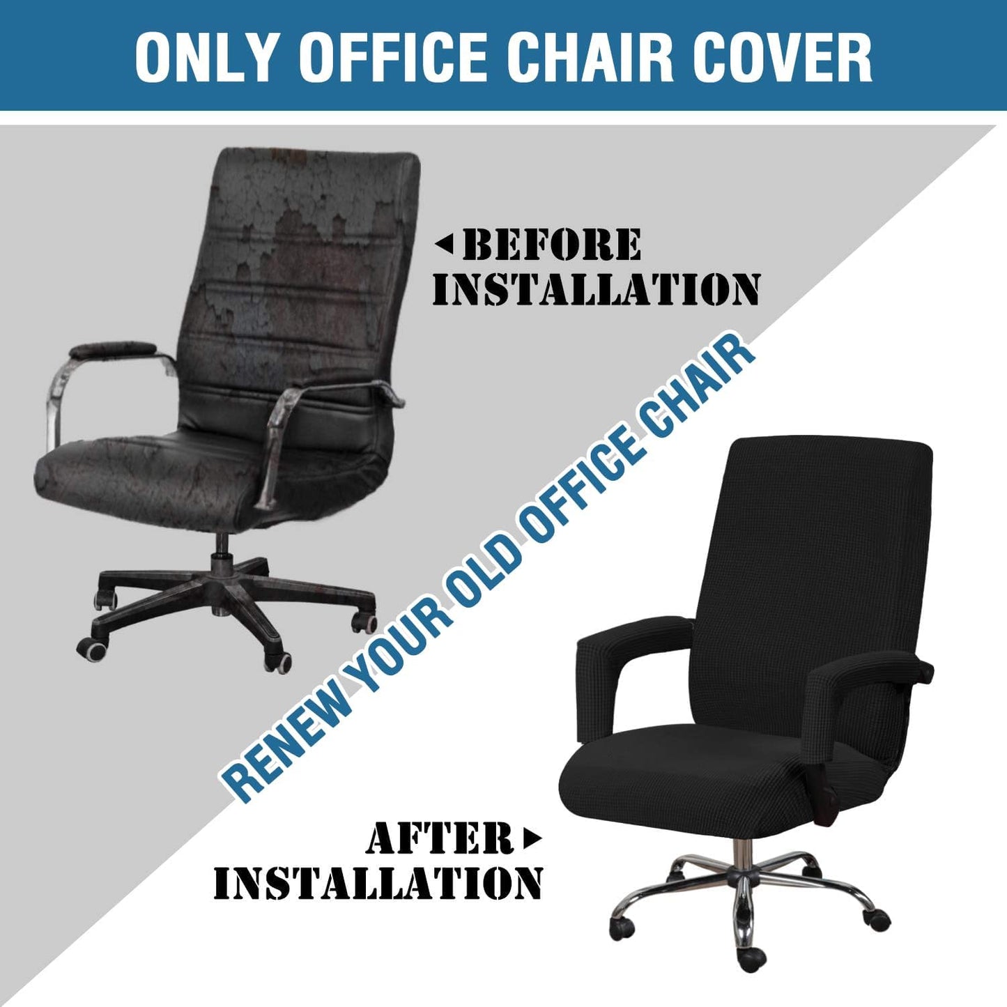 Home Office Chair Covers Stretchable Computer Desk Chair Covers Mid - High Back Universal Executive Boss Gaming Seat Cover Removable Machine Washable,Non Slip Thick Jacquard, Black- Large