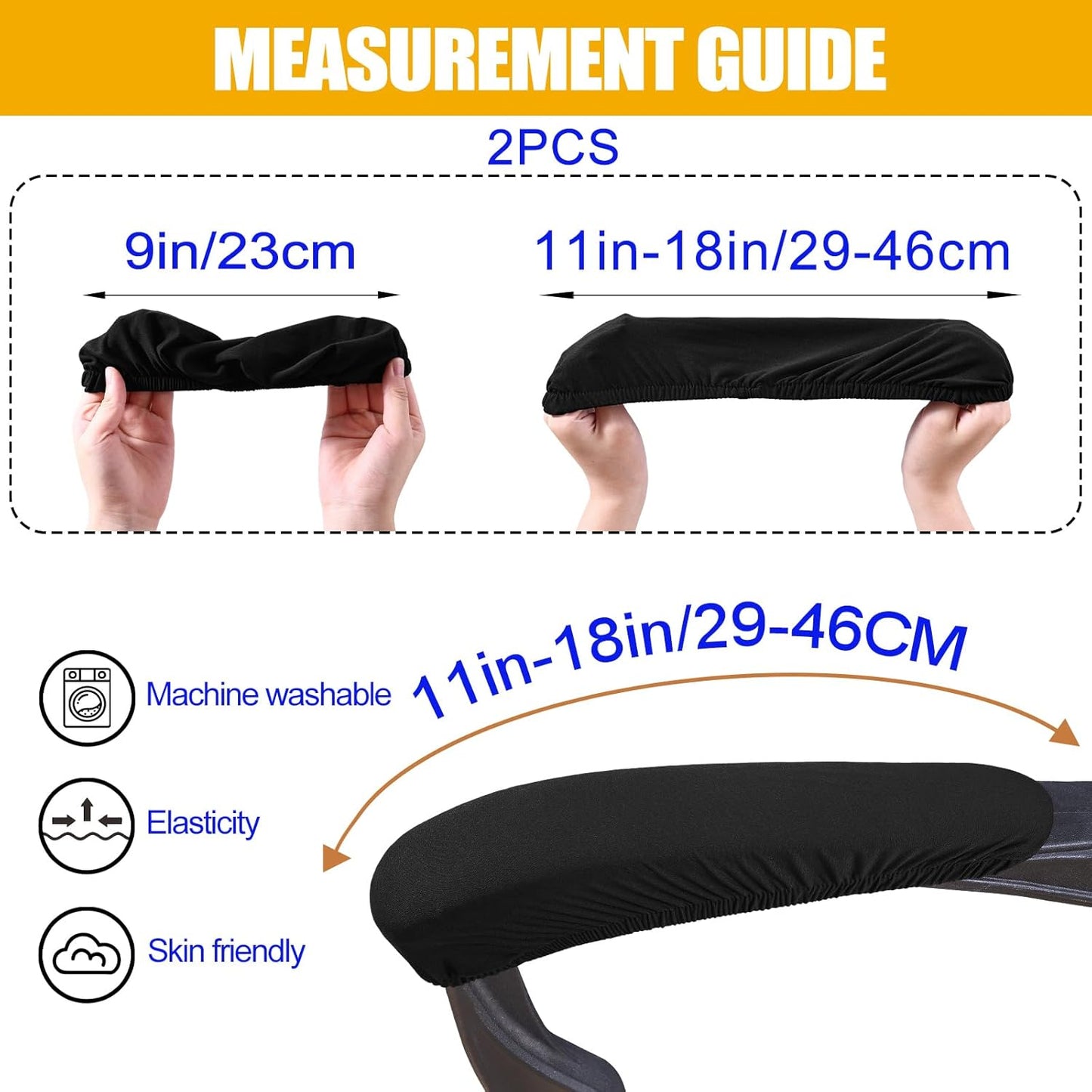 Stretch Printed Office Chair Armrest Covers, 2 Pcs Soft Fit Removable Washable Computer Desk Chair Arm Covers Protector, Black