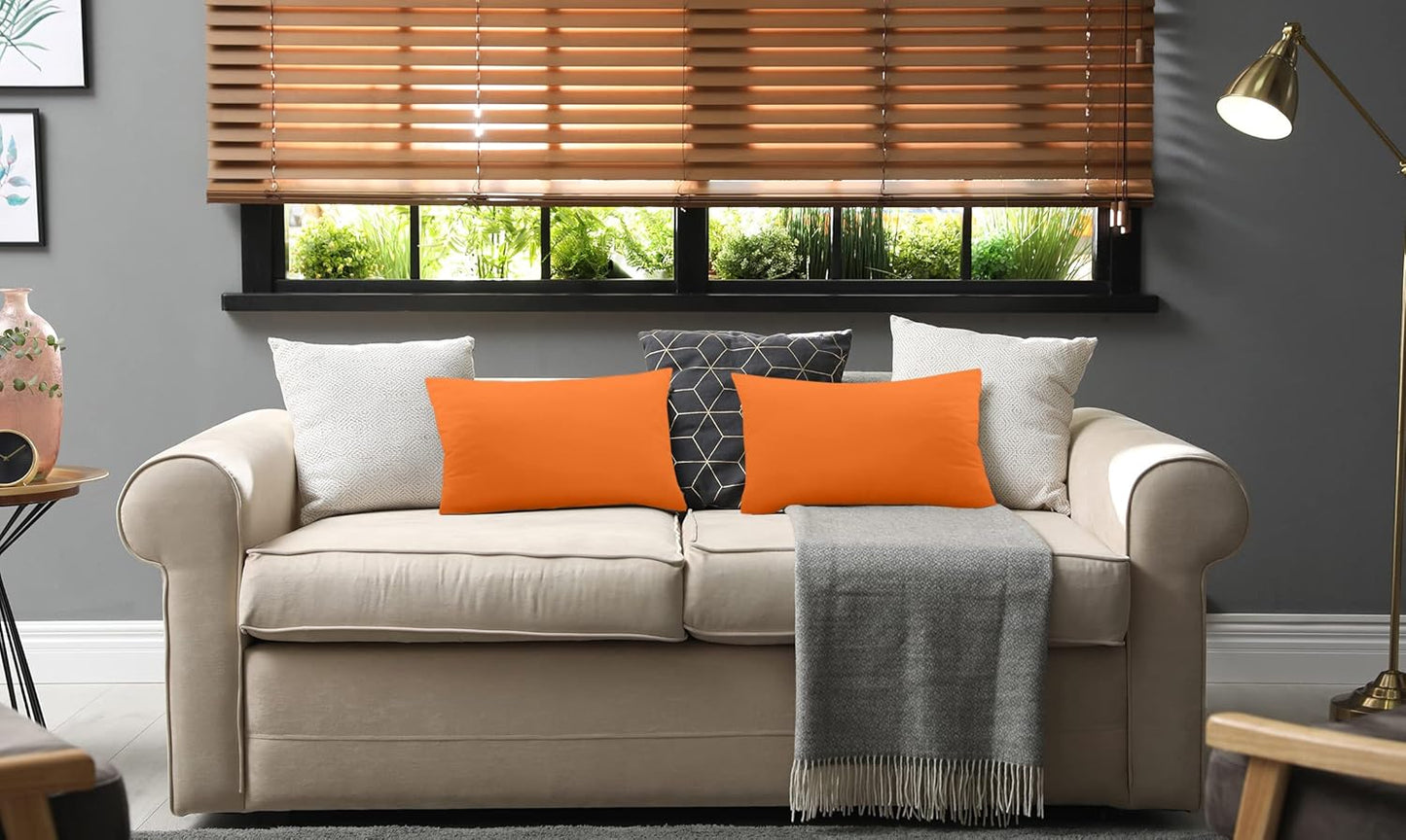 Throw Pillows (Pack of 2, Orange), 12 X 20 Inches Indoor Decorative Pillow Insert for Sofa, Bed and Couch