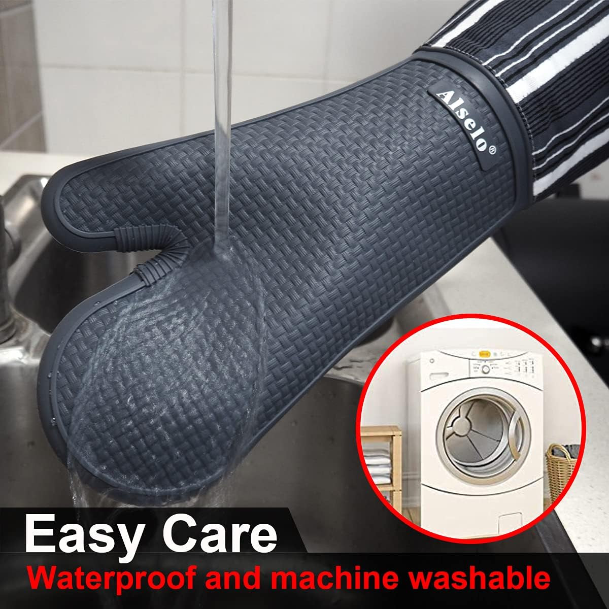 Silicone Oven Mitts Heat Resistant 550 Degree Extra Long Kitchen Gloves Pot Holders with Waterproof and Non-Silp for Baking Cooking Barbecue Microwave Machine Washable (Extra Long Grey, 2)