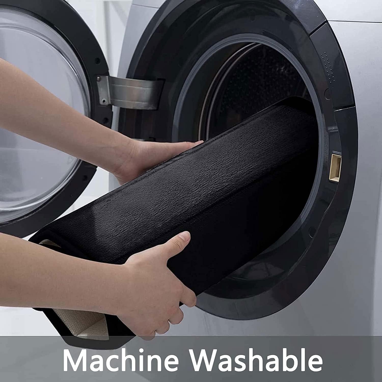 Bathroom Rug and Mat Set, 2 Piece Memory Foam Bath Mat Set, Machine Wash Dry, Soft Non Slip Absorbent Bath Rug for Bathroom, Shower and Tub (30" X 20"+24" X 16", Black)