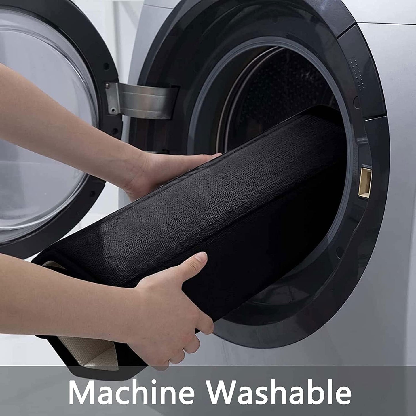 Bathroom Rug and Mat Set, 2 Piece Memory Foam Bath Mat Set, Machine Wash Dry, Soft Non Slip Absorbent Bath Rug for Bathroom, Shower and Tub (30" X 20"+24" X 16", Black)