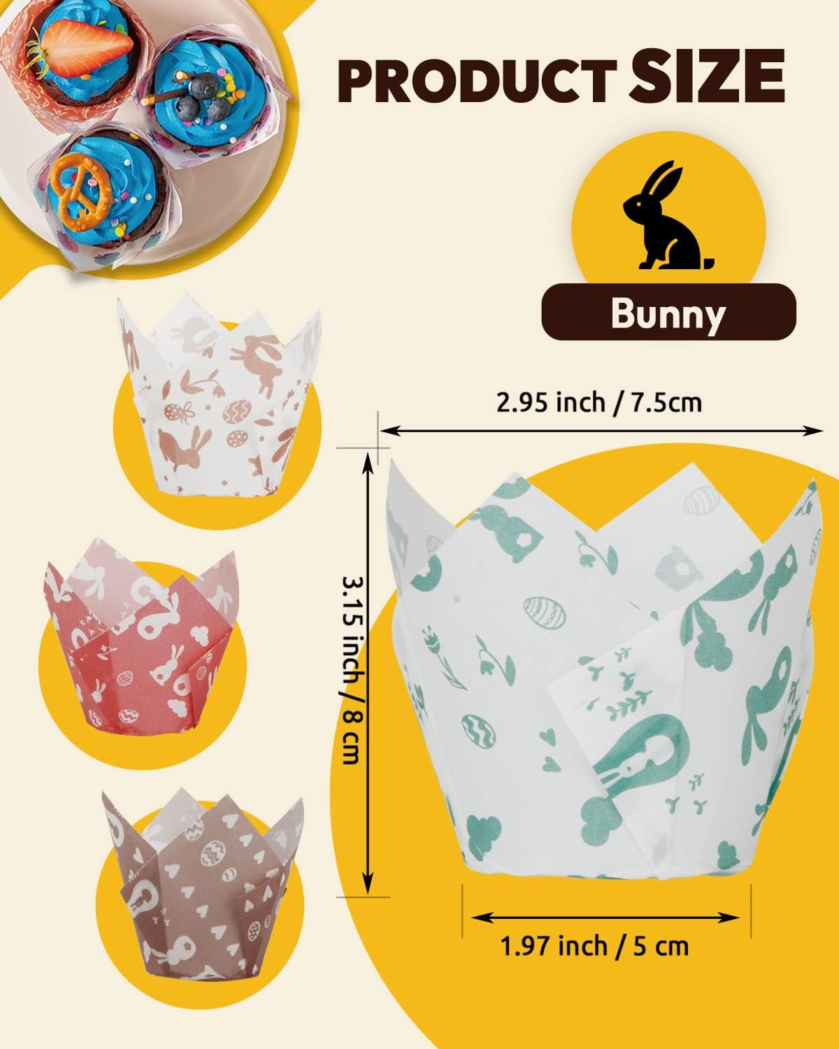 Tulip Cupcake Liners 200PCS, Muffin Baking Cupcake Liners Holders with Rabbit Design, Baking Cups, Cupcake Wrapper for Party, Wedding, Birthday, Christmas Cupcake Liners