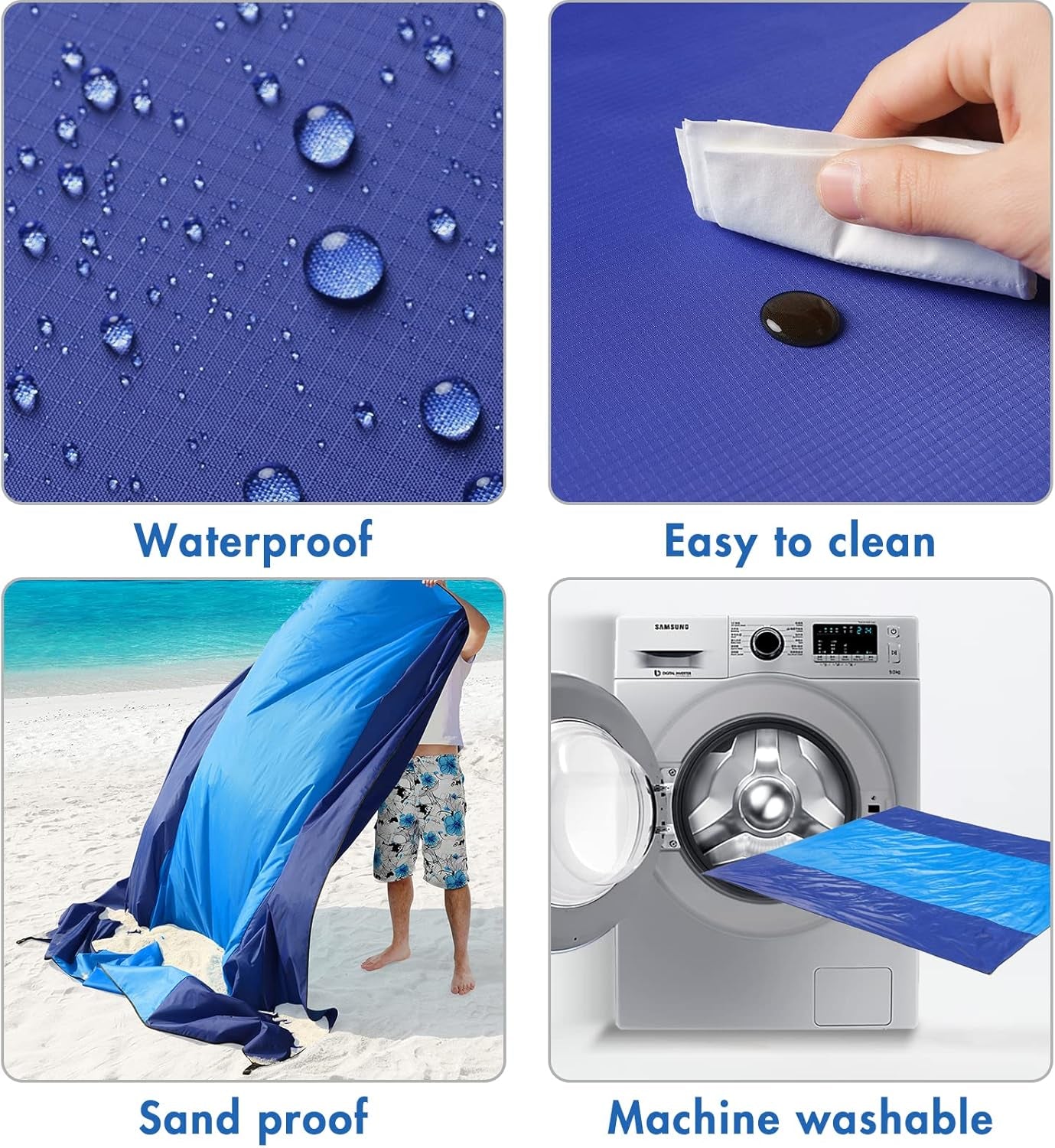 Beach Blanket Waterproof Sandproof, Extra Large 78" X 82" Beach Mat Oversized for 4-7 Adults, Portable Beach Accessories Lightweight Outdoor Blanket for Picnic, Travel, Camping, Hiking(Blue)