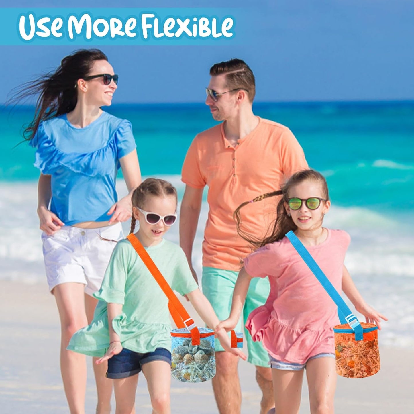 Sea Shell Bags for Beach,2Pcs Mesh Seashell Holder,Shelling Collecting Tools Travel Sand Toys Storage Bucket for Sandbox,Beach Vacation Essentials for Kids,The Beach Must Haves Sand Box Toy Bag