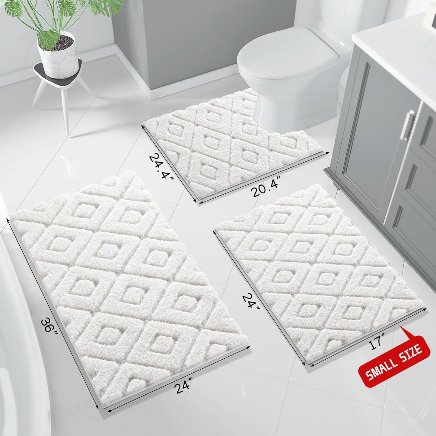 Bathroom Rugs Mat, Extra Soft Fluffy and Absorbent Microfiber Bath Rugs, Non Slip Plush Shaggy Shower Rug, Machine Washable Mats for Bathroom Floor, Bathtub and Laundry, 32"X20", White