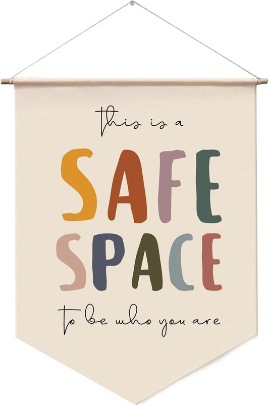 Safe Space Wall Hanging Banner Kids Reading Corner Wall Art School Counselor Canvas Banner Social Work School Counselor Therapy Art - 11.8 X 16.5 Inches