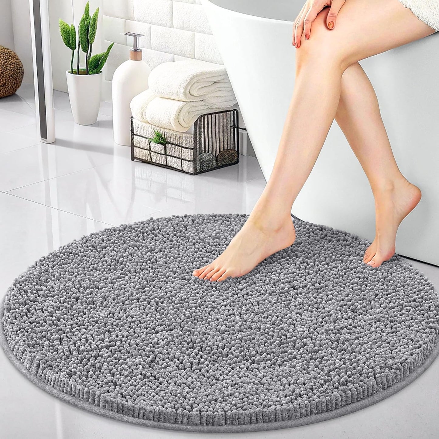 30-Inch round Bathroom Rugs, Extra Soft and Absorbent Chenille Bath Rugs, Quick Dry Machine Washable Bath Mats for Bathroom Floor, Tub and Shower, Home Decor Accessories, Grey