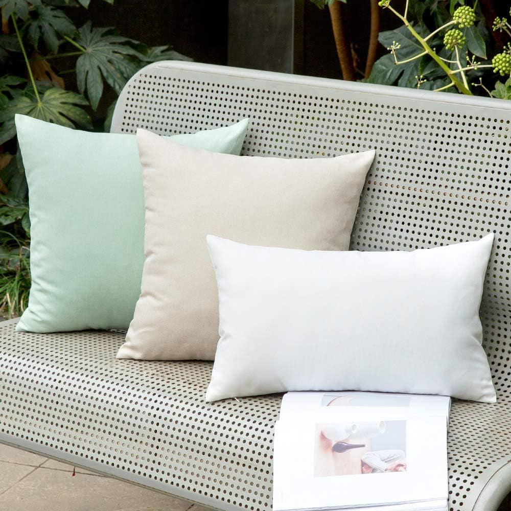 Pack of 2 Decorative Outdoor Solid Waterproof Throw Pillow Covers Faux Linen Garden Farmhouse Cushion Cases for Patio Tent Balcony Couch Sofa 18X18 Inch Beige