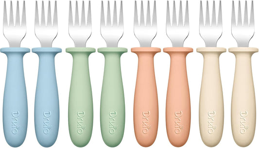 Toddler Forks Set - 8-Piece Baby Silverware with Silicone Handles, 18/8 Stainless Steel, Safe for Self-Feeding, Anti-Choke Design, Food Grade and Dishwasher Safe