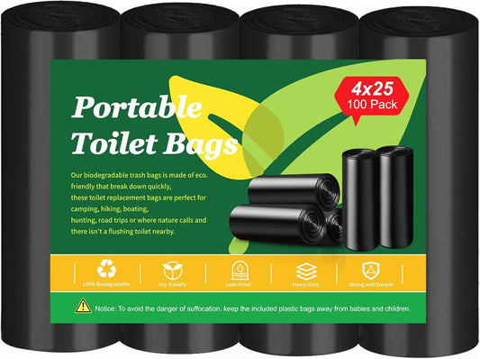 Portable Toilet Bags for Camping – 8 Gallon Biodegradable Compostable Waste Bags for 5 Gallon Bucket Toilet, Extra Thick Leak-Proof Porta Potty Bags for Outdoor, Travel, Car, Hiking & Boating