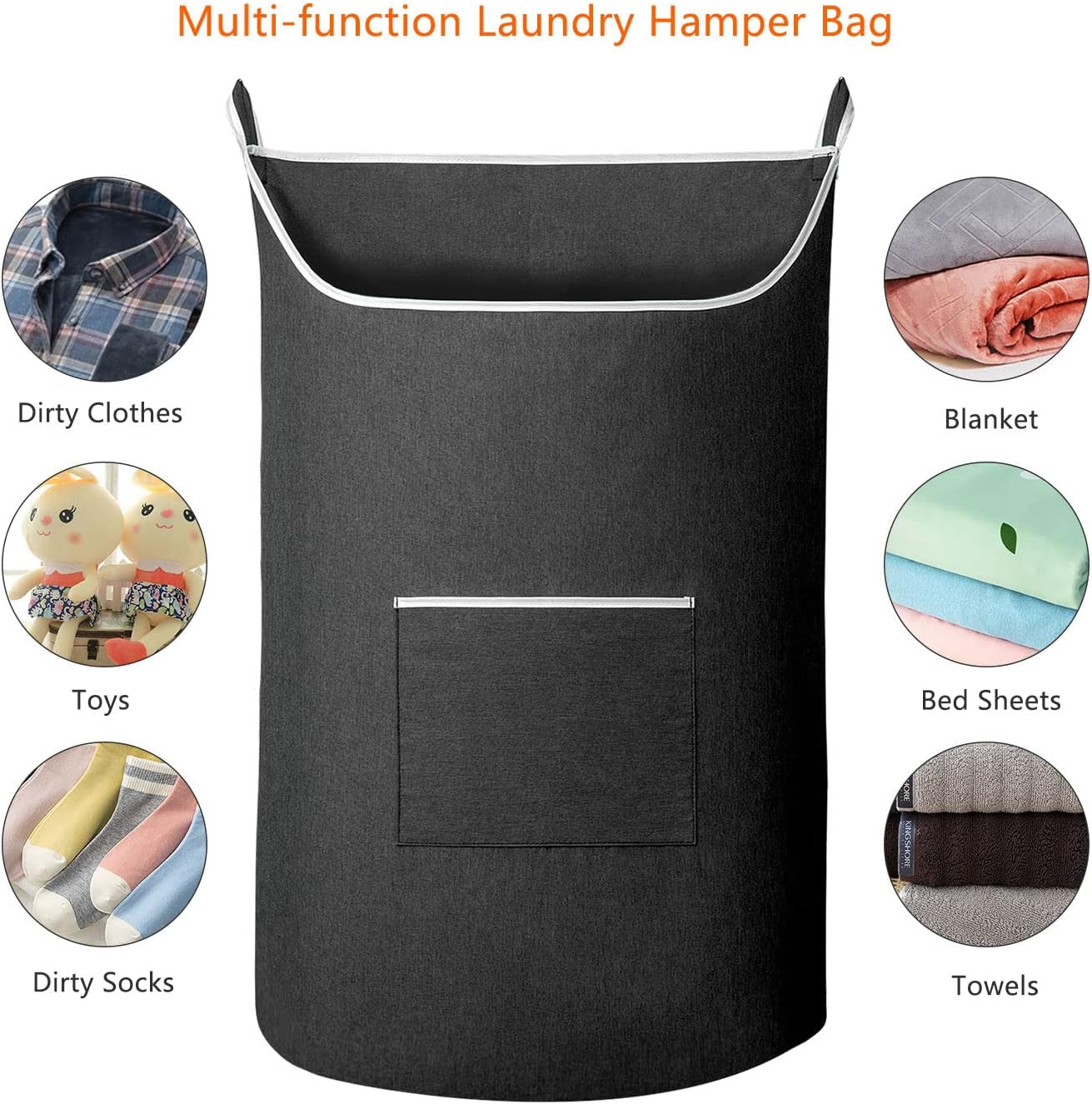 XL Black Hanging Laundry Hamper Bag with Large Opening - 36x22 Inch Door-Mounted Storage Solution