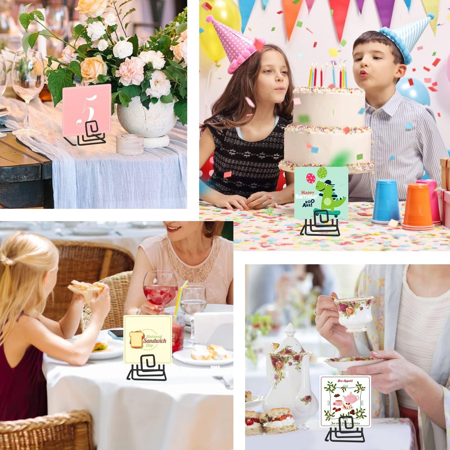 26Pcs Square Place Card Holder Stand - Metallic Table Number Holders, Mini Card Stands for Menu Memo Clip, Wedding, Party, Birthday (Black)