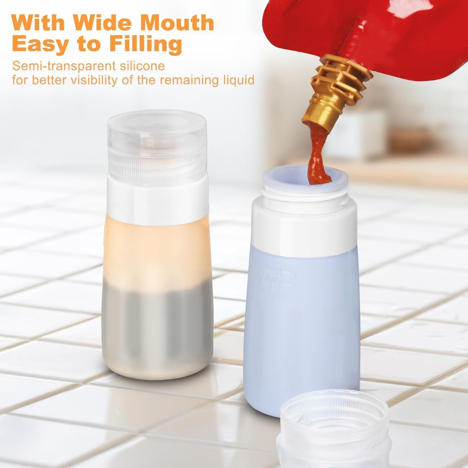 4Pcs Condiment Squeeze Bottles for Sauces, Leakproof Salad Dressing Container to Go, Small Silicone Squeeze Bottles with Brush, Condiment Containers Dispenser for Ketchup Hot Sauce Lunch Travel, 2 Oz