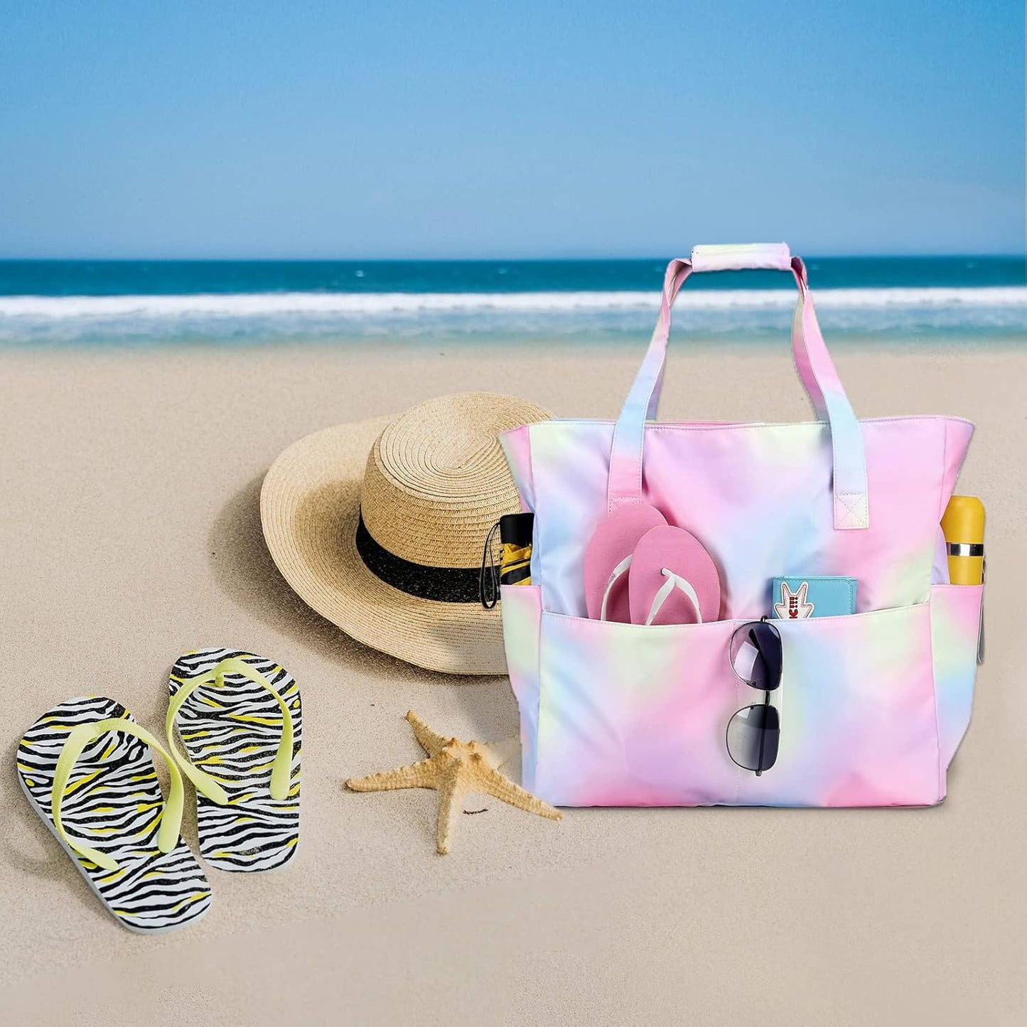 Beach Pool Bags Tote for Women Ladies Large Gym Tote Carry on Bag with Wet Compartment for Weekender Travel Waterproof