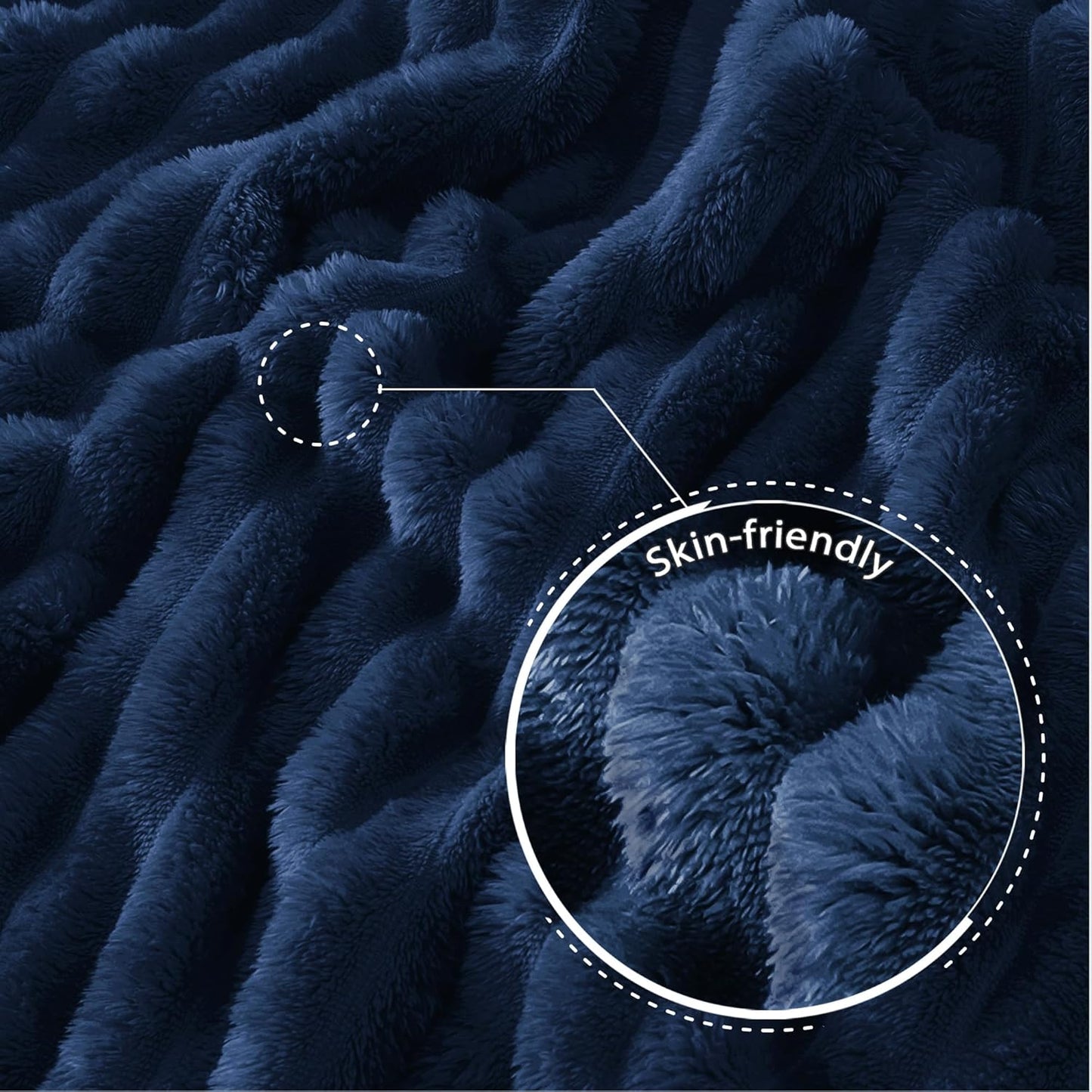 Super Soft Striped Jacquard Fleece Throw Blanket for Couch, Lightweight Cozy Blanket for All Seasons, 50x60 Inches, Navy Blue