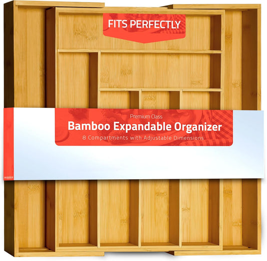 Silverware Organizer, Expandable Bamboo Utensil Drawer Organizer, Kitchen Drawer Organizer, Silverware Organizer for Cutlery, Utensils, Flatware Holder (6-8 Slots, Natural) Pack of 1