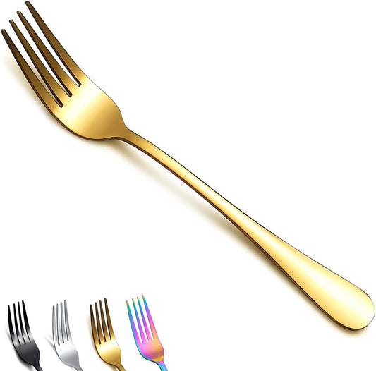 Set of 4 Stainless Steel Gold Dinner Forks, 7.9" Titanium Plated, Durable and Dishwasher Safe Silverware