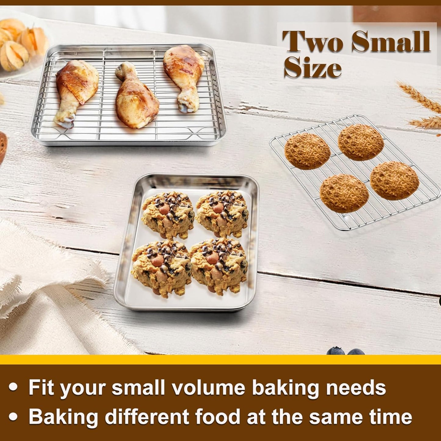 10.4 + 9 Inch Toaster Oven Pans with Racks, 4 Pieces Stainless Steel Oven Tray Baking Pan Sheet and Cooling Rack for Oven Cooking Roasting, Non Toxic & Dishwasher Safe