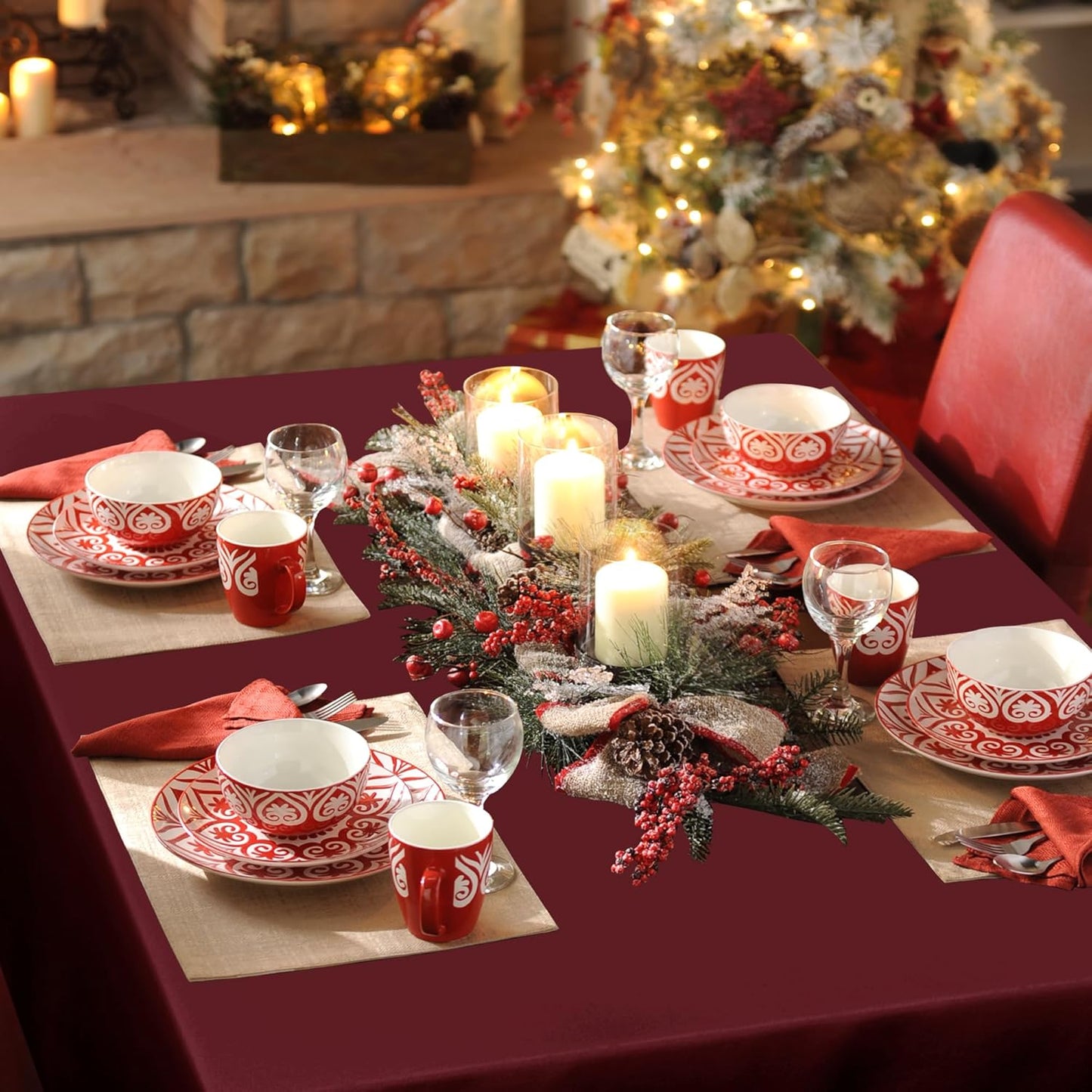 Rectangle Tablecloth - 60 X 84 Inch - Stain and Wrinkle Resistant Washable Polyester Table Cloth, Decorative Fabric Table Cover for Dining Tables, Buffet Parties and Camping, Burgundy