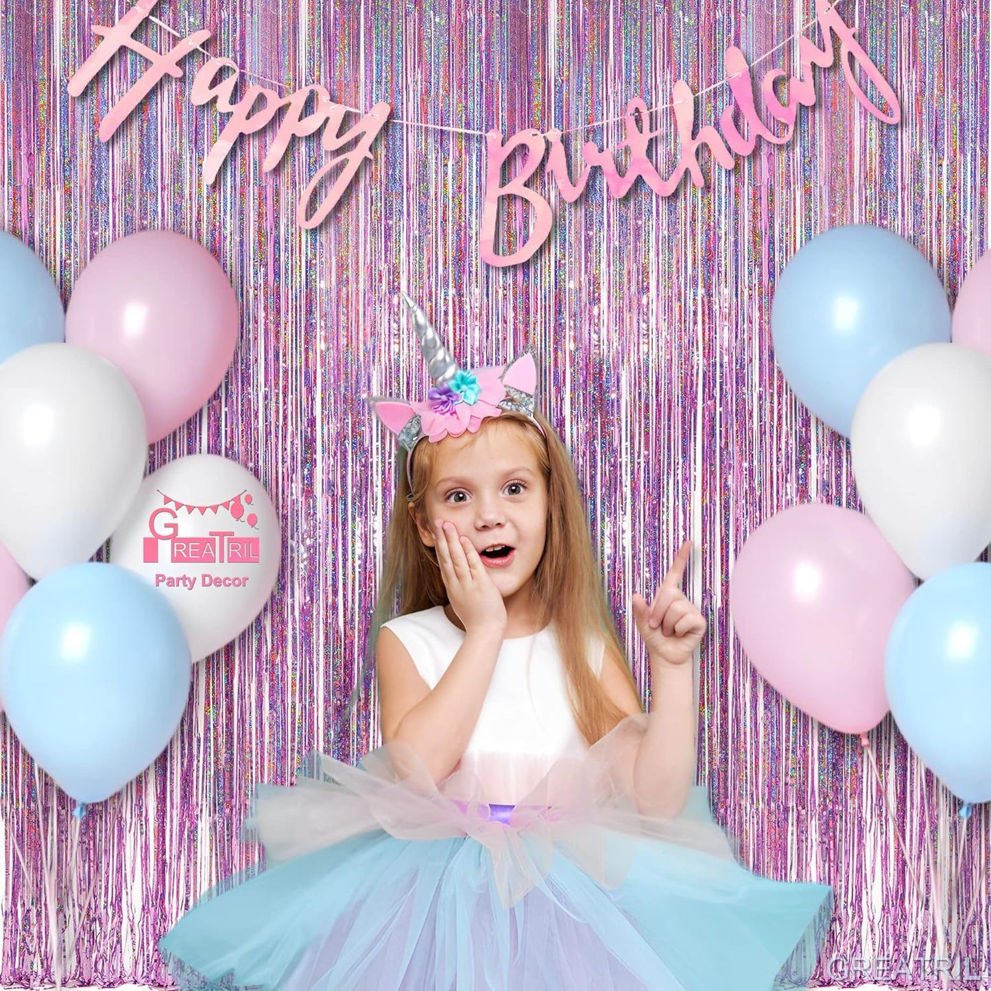 Pink Tinsel Curtain Party Backdrop - Foil Fringe Curtain Lilac Pink Party Streamers for Birthday Girl Princess Bachelorette Euphoria Taylor Themed Party Decorations - 2 Packs